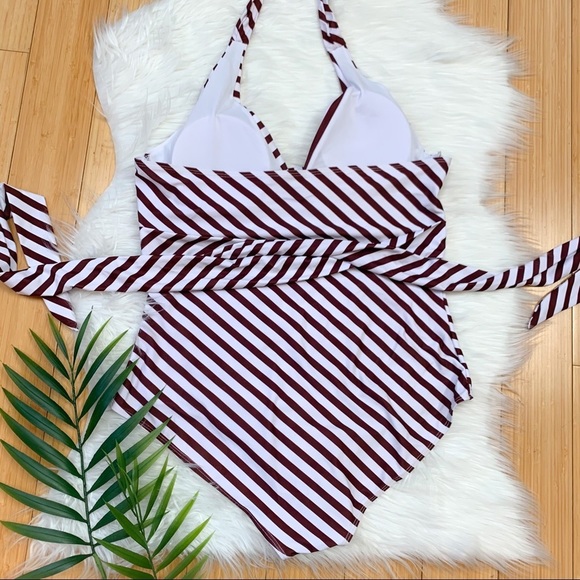 Women’s Brown White Waist Tie One Piece, XL. - Picture 2 of 8